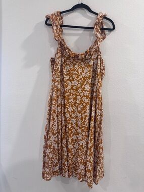 Old Navy Rust and White Floral Ruffle-Shoulder Midi Dress